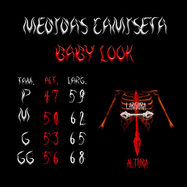 medidas camiseta baby look Baby look Ghost – Infestissumam
